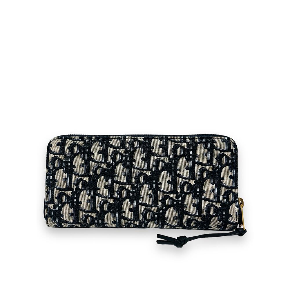 CHRISTIAN DIOR Blue Jacquard Oblique Logo Zip Around Long Wallet - Picture 3 of 8